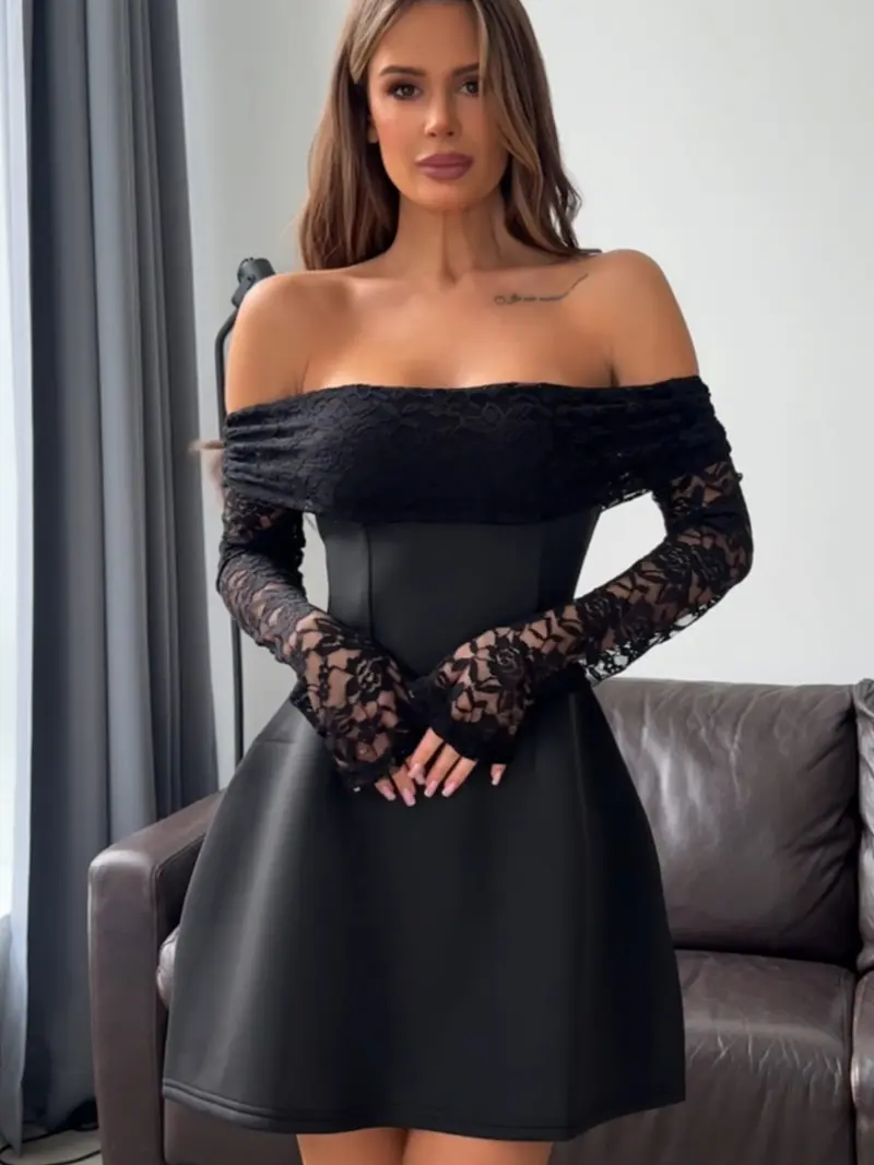 lace off the shoulder long sleeve dress - TikTok Shop