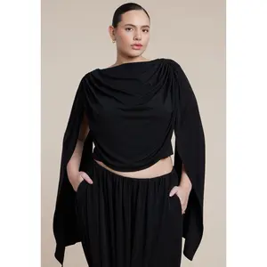 ELOQUII Women's Plus Size Draped Flounce Top