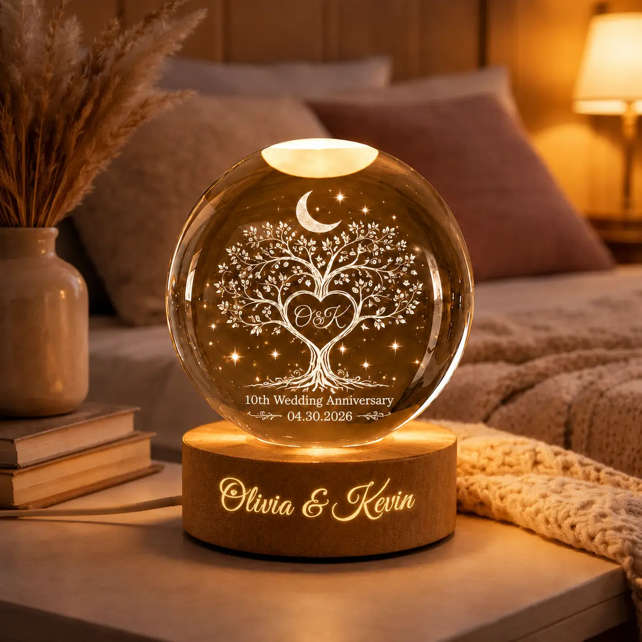 Personalized Crystal Keepsake Globe, Custom Couple Anniversary Gift, Engraved Love Memory Decor, Romantic Wedding Gift for Him & Her, Family Memorial Keepsake