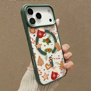 Christmas Gingerbread Hot Cocoa Candy Cane Pattern Magnetic Phone Case Supports Wireless Charging for iPhone 17 Air 16 15 14 Pro Max 13 12 11 XR XS Plus E Shockproof Non Slip Protection phone case