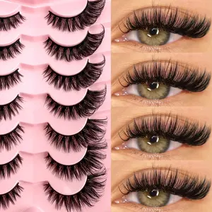 7 pairs of natural cat-eye false eyelashes, cat-eye effect, D-curl false eyelashes, extended at the outer corner, full strip style, soft and natural, realistic false eyelash strips, Makeup, Cosmetic False Lashes