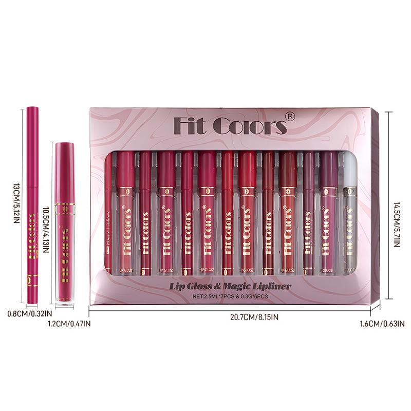 Velvet Texture Luxury 7 Lip Glossy And 6 Lipliner Pencil Makeup Set Matte Lipstick Combo Waterproof Long Lasting Smooth Cosmetic For All Skin Types