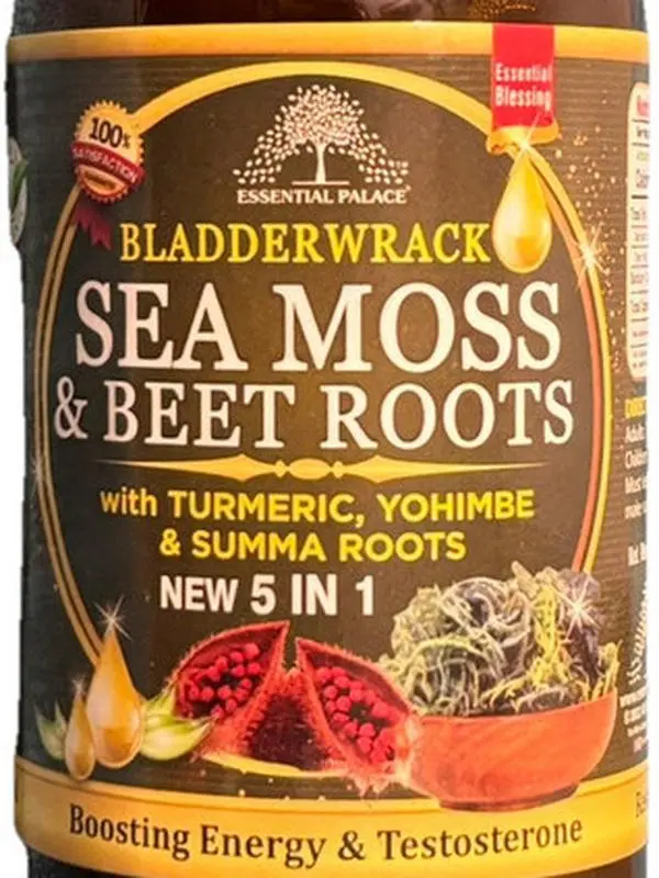 Essential Palace Bladderwrack Sea Moss & Beet Root Bitters Herbal Supplement, 16 fl oz Glass Bottle, Natural Plant-Based Edible Dietary Health & Wellness Blend, Herbs