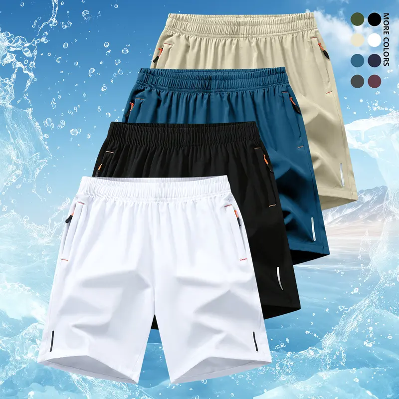 Men's athletic shorts, regular fit, zippered waistband, casual everyday wear, polyester and spandex blend, suitable for running and various sports activities