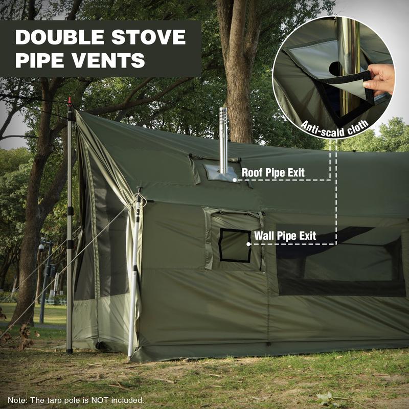 RedCAMP Large Hammock Hot Tent 11.8x6.6x6.2ft Waterproof Windproof 4 Season Family Camping Canopy Shelter 210T Polyester 3-Zipper Design