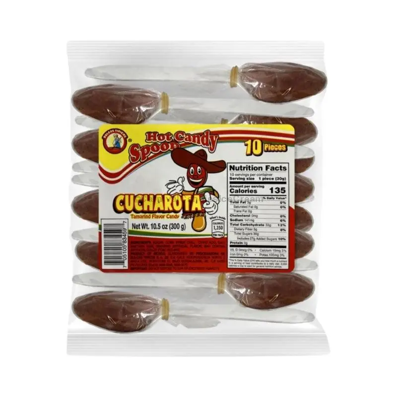 Dulces Tipicos Cucharota Tamarindo Spoon Mexican Candy (10 Count), Sweet Snack Tangy Candies Bonbon