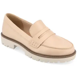 Journee Collection Women's Kenly Medium and Wide Width Slip On Round Toe Loafer Flats Sand 7.5