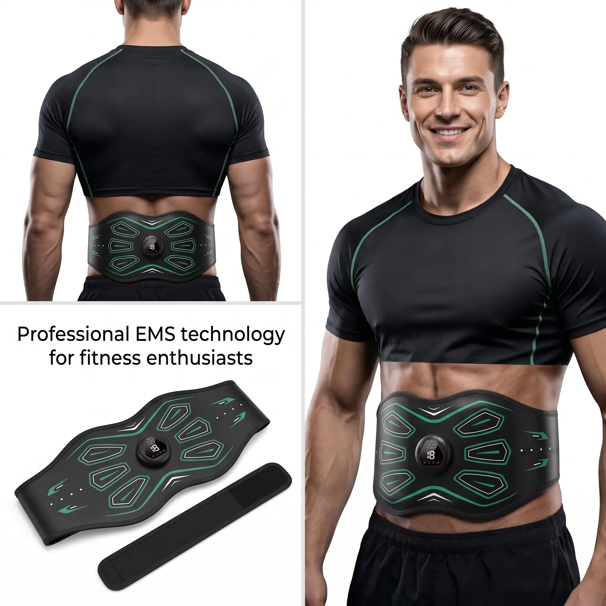 FitTok Must-Have EMS Ab Stimulator Belt Adjustable Modes Abdominal Trainer Portable No-Gym Home Workout Equipment
