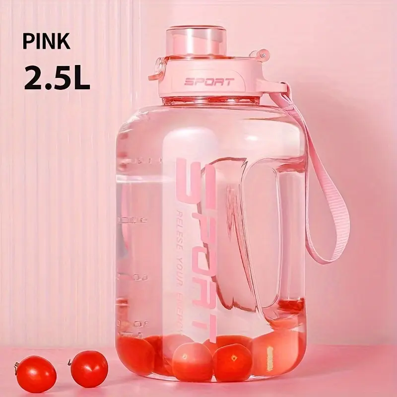 1pc 2.5L/84.54oz Large Capacity Leakproof Straw Water Bottle - Portable, Durable PC Plastic with Flip Top Lid, Ideal for Outdoor Sports, Travel & Fitness, Hydrate in Style with "SPORT" Motivational Design, Sports Water Bottle | Motivational Bottle | Sturd