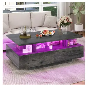 LED Coffee Table, Modern Center Tables with Storage for Living Room, Gray
