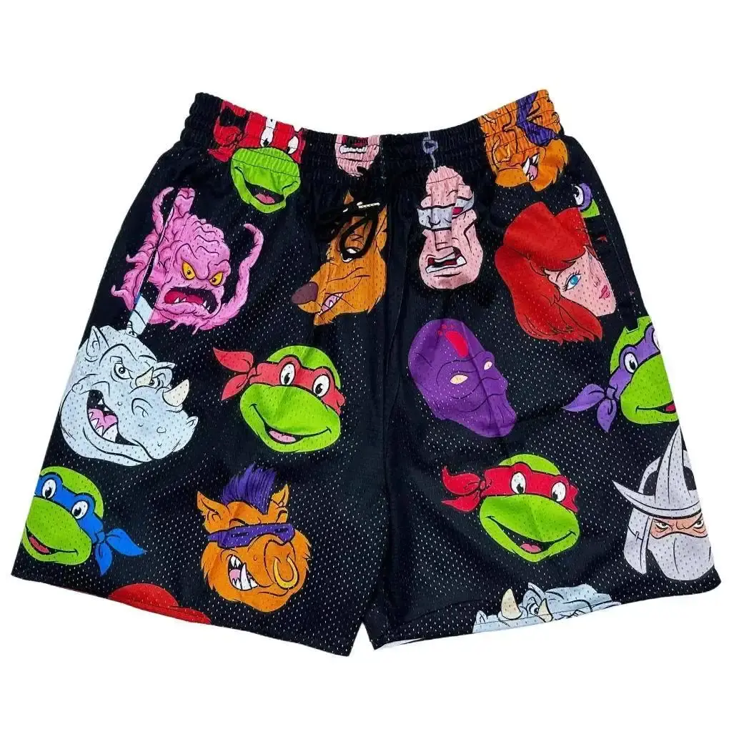 TNNT AOP Anime Shorts Black Unisex Sports Double-Layered Inner Shorts Full Print Drawstring Design Men Women Mesh Basketball Shorts 4 Pockets 5.5 Inseam