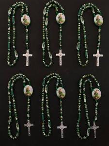 saint jude artificial green crystal beads catholic necklace, long cross pendant necklace, fashion jewelry accessories for women & men