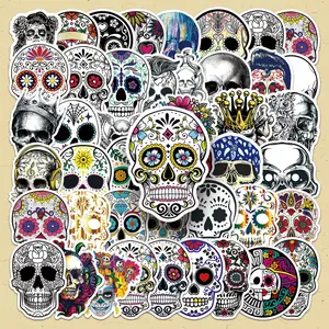 Skull Pattern Sticker, 50pcs/set Colorful DIY Decorative Decals, Premium Skull Stickers, DIY Scrapbooking & Stamping Supplies for Home School Office, Halloween