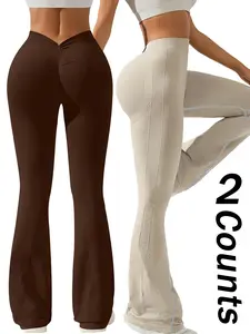 Women's High Waisted Flare Pants, Tummy Control Wide Leg Sports Tight Fit, High Stretch Leggings, Comfortable Fashion, Daily Wear, Multifunctional Stylish Item