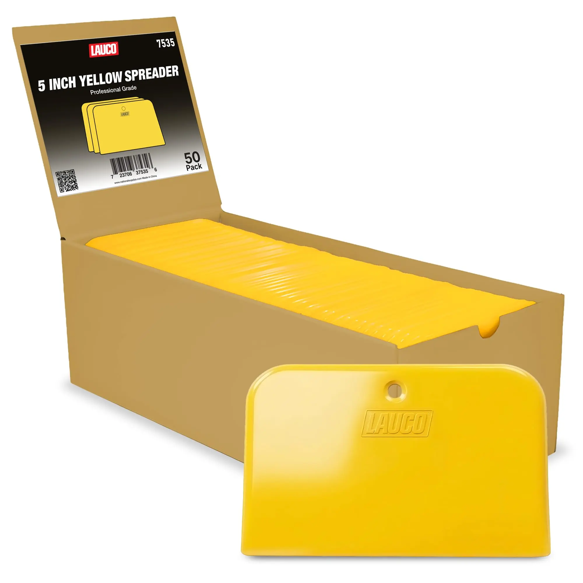 LAUCO Auto Body Filler Yellow Spreaders (Pack of 50) - 5" Reusable Plastic Car Tools for Automotive Fillers, Putties, Glazes - Easy Application