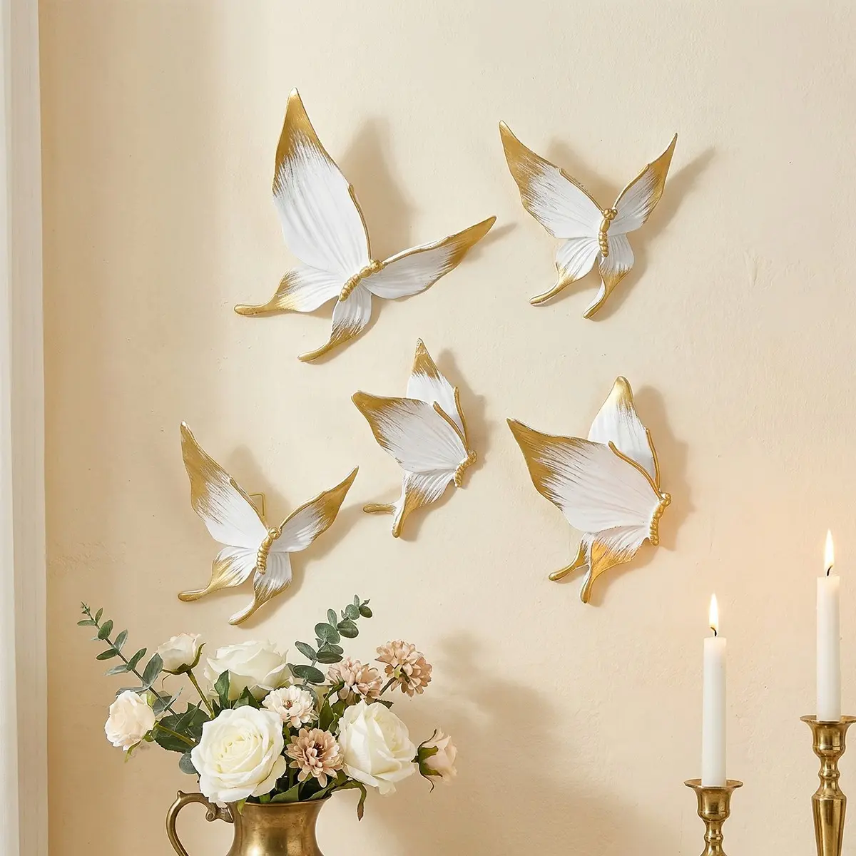 Butterfly Shaped Hanging Decor, 5 Counts/set Creative Resin Butterfly Pattern Design Wall Hanging Ornament, Decorative Wall Art, Interior Wall Decor, Wall Decor for Home Living Room Bedroom, Hangable