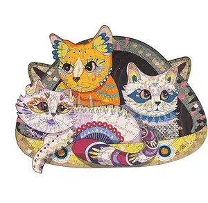 Kitty-Cat Wooden Puzzle 100/200 Pieces for Adults/Kids | Stress Relief Animal Shaped Brain Teaser | Eco-Friendly Gift & Wall Art Decor (6.3"X7.7")