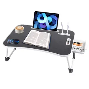 Foldable Laptop Lap Desk with USB Ports, Storage Drawer & Cup Holder - Portable All-in-One Workstation for Bed, Couch, Office & Travel