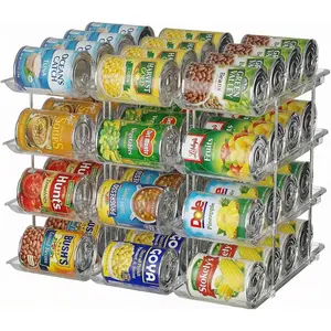 Can Organizer for Pantry, 4 Tier Canned Food Goods Storage Organizer, Clear Soda Can Organizer for Refrigerator Stackable Can Dispenser Rack Holders for Pantry Cabinet Fridge Countertop, Holds 48 Cans