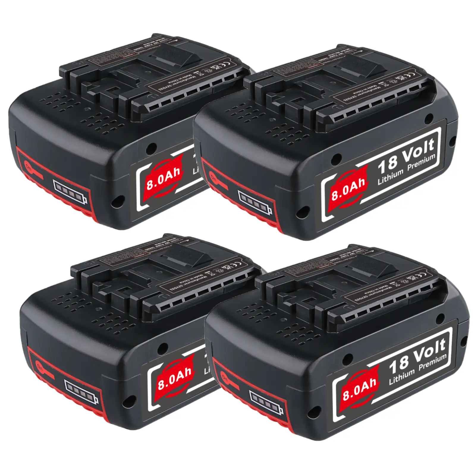 18V Lithium Ion Batteries 4-Pack (8.0Ah, Built-in Cells, LED Indicator) - Replacement for Bosch BAT609, BAT610G, BAT618G, BAT619, BAT621, BAT620 Cordless Power Tools, Lithium Ion Battery