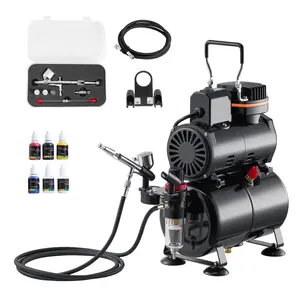 Airbrush Kit With 1/6 HP Air Compressor, 1 Tank, One Airbrush, Three Tips, Air Hose, Quick-Connect Fittings, Cleaning Brush, And Storage Case For Model Painting, Arts, Nail Art, And Automotive Detailing