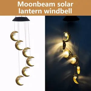 Solar-Powered Moon Wind Chime Light - Outdoor Patio Garden and Outlet Decoration, Waterproof, Moon Design, 33.07 Inch, Perfect for Halloween and Christmas Celebrations, Solar-Powered Outdoor Decoration, Outlet Decoration, Celestial Theme