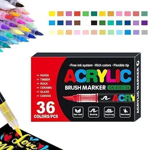 Acrylic Brush Marker Pen 36 Colors PCS , 1 Set Waterproof Pen with Soft Brush Nib, Art Paint Marking Set for Glass Stone Wood Plastic Paper Artistic Coloring Crafts