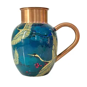 Pitcher of Life 1500mL Copper Pitcher - White Birds Design Drinkware Jugs Stylish