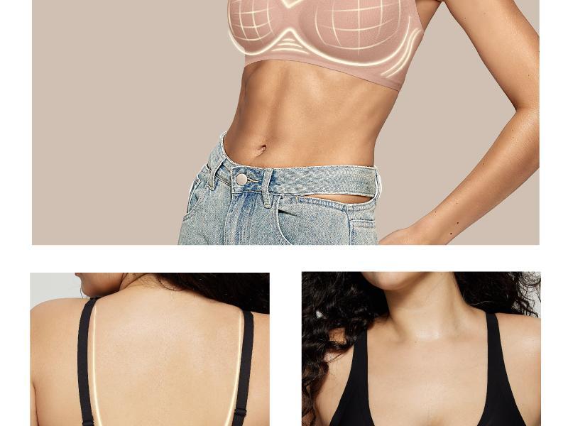 Jelly Bra Deep V Plunge with Wide Straps Seamless Wireless Bras Comfort & Sexy U-Back Design Everyday T-shirt Bra for Women Casual Wear