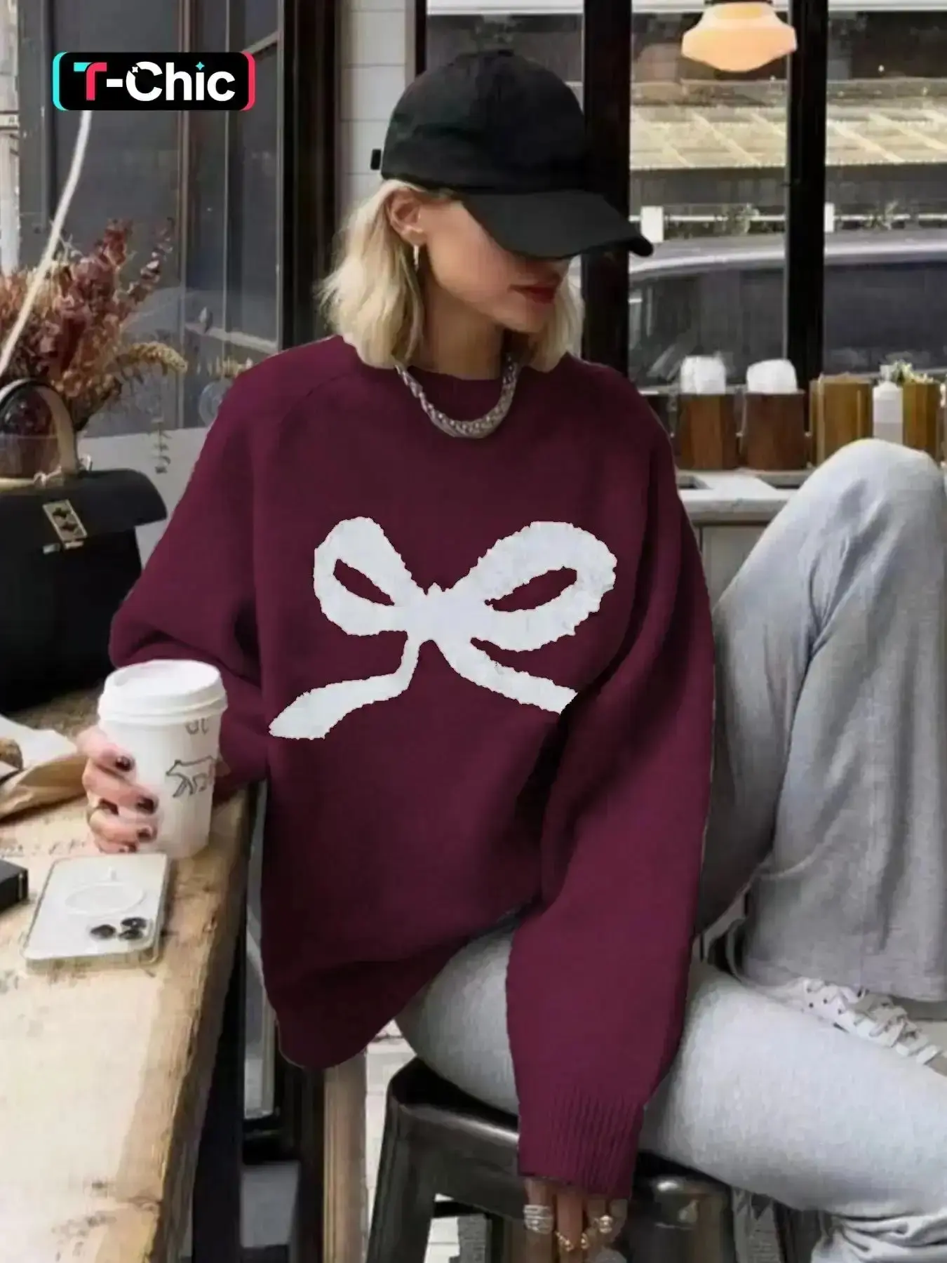 Women's Long Sleeve Knit Sweater, Casual Elegant Knitwear, Loose-Fitting Round Neck Pullover, Soft Comfortable Elegant Casual Fashion Top for Fall & Winter, Street Casual Jumper