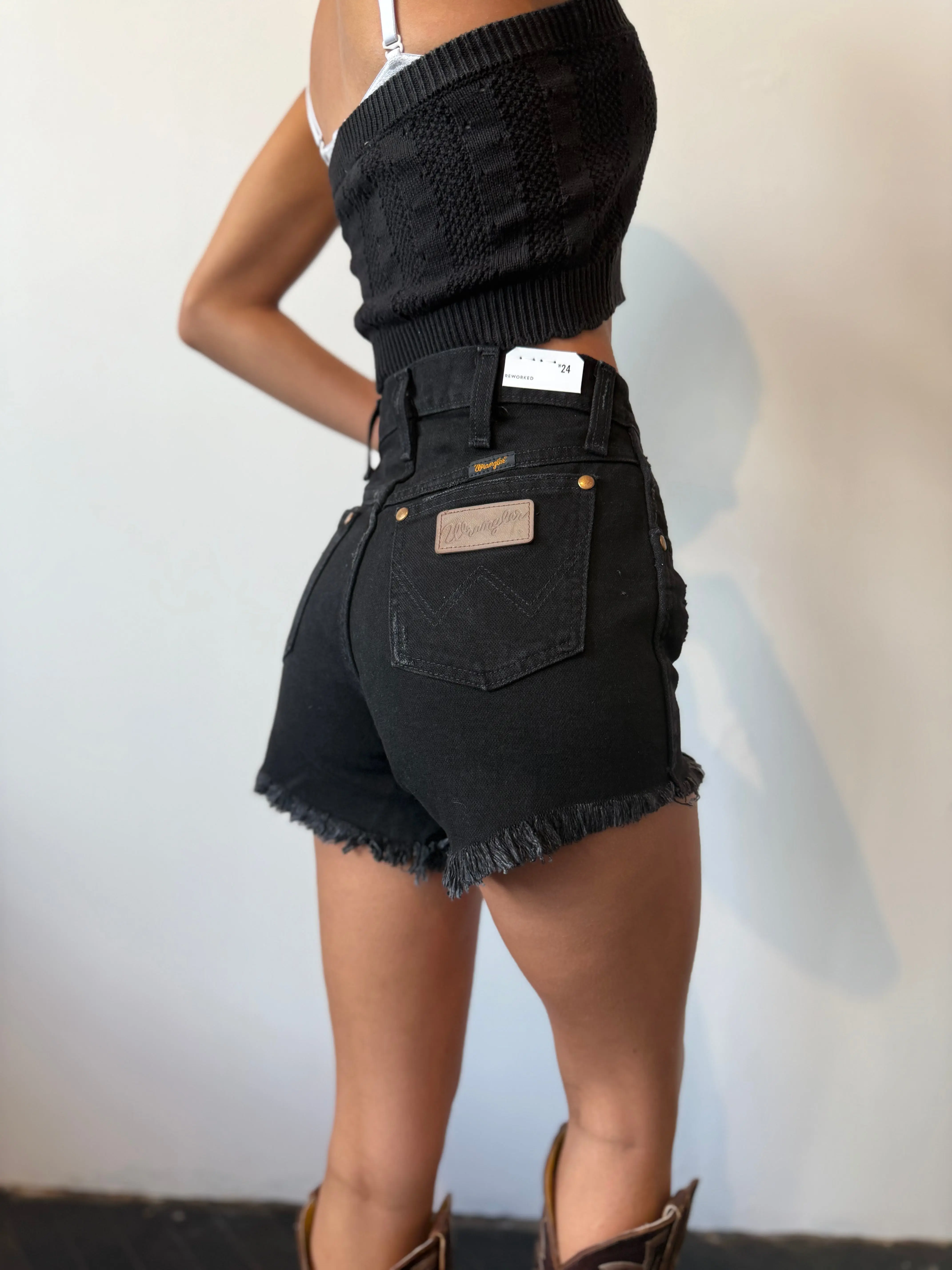 Wrangler Women's High-Waist Reworked Cut Plain Jean Shorts - Black 100% Cotton Bottoms for Everyday Casual Wear