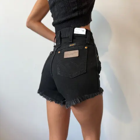 Wrangler Women's High-Waist Jeans Shorts - 100% Cotton Black Minimalist Plain Bottoms, All Seasons Early 2000s Retro Reworked Cut Denim Wash, Easy Casual for Coffee Runs, Secure for Movement