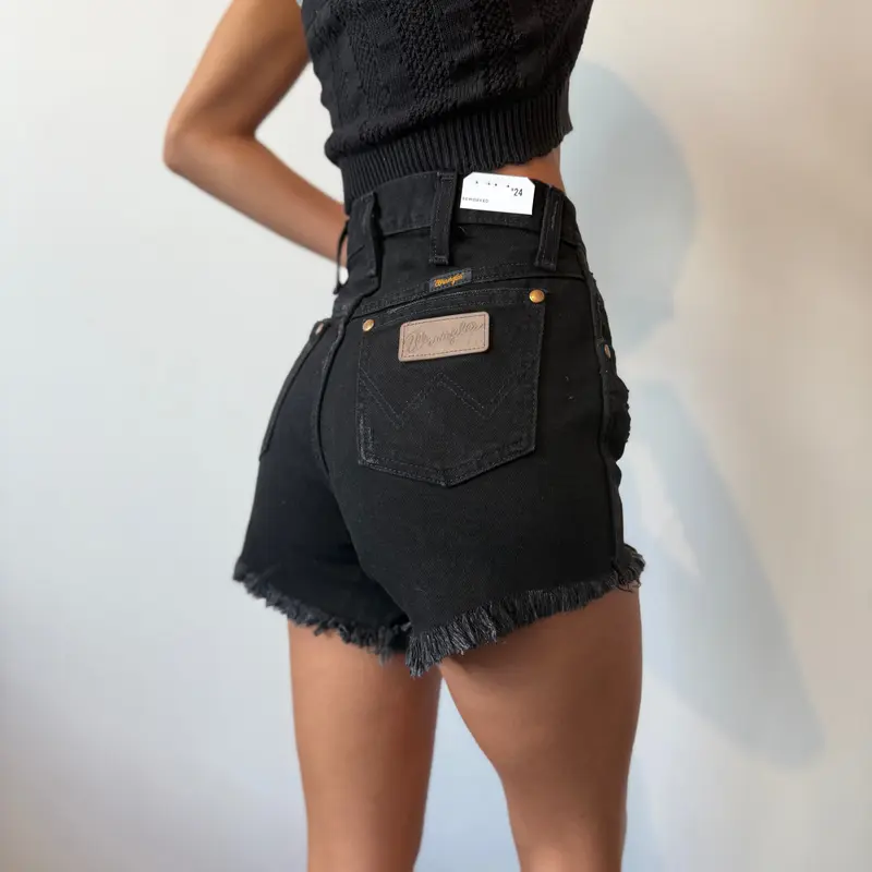 Wrangler Women's High-Waist Jeans Shorts - 100% Cotton Black Minimalist Plain Bottoms, All Seasons Early 2000s Retro Reworked Cut Denim Wash, Easy Casual for Coffee Runs, Secure for Movement