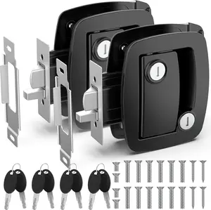 RV Door Lock Replacement,  Alloy  RV Door Latch with Paddle Deadbolt & 4 ,  Metal Camper Door Locks, RV Entry Door Lock for Travel  Cargo Hauler, Black, 2 Packs