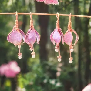 Pure Copper wire and UV epoxy Handmade drop flower earrings with champagne hematite beads and coated Copper jewelry wire findings~ elegant delicate flower earrings Custom design and handmade by me~one of a kind only made by me.