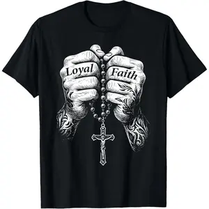 Tattooed Hands Rosary Cross Religious Chicano Mexican T-Shirt