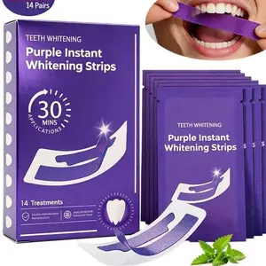 Purple Teeth Whitening Strips 14 Pairs – Peroxide-Free & Enamel Safe for Sensitive Teeth, No Pain Yellow Stain Corrector, Natural Color Enhancement for Brighter Smile, Daily & Travel Use #Summervibes whiten session
