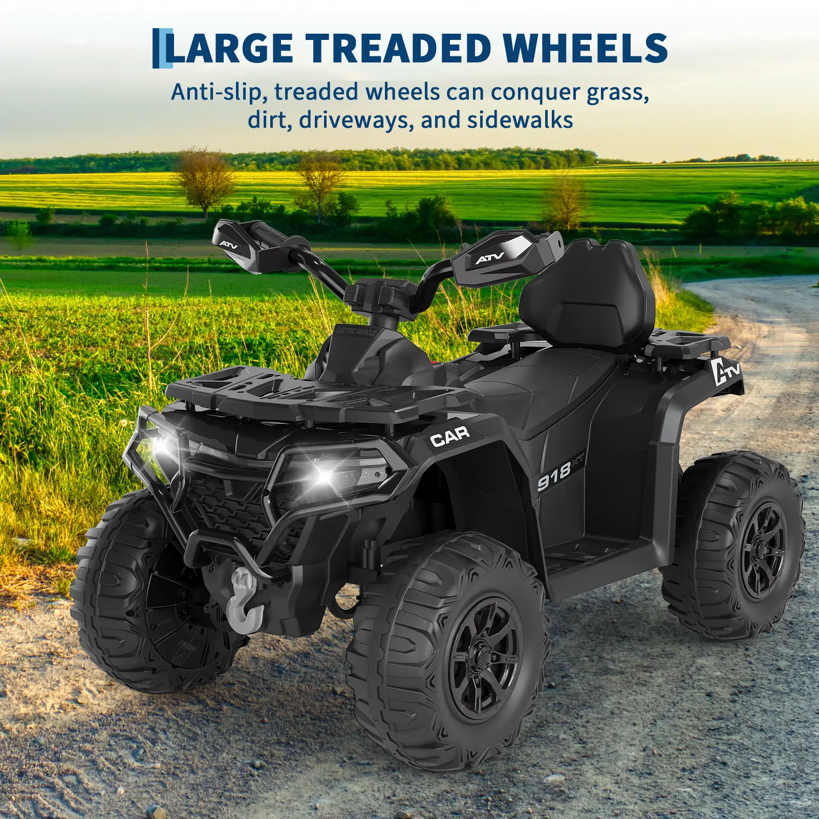 Kids 6V Electric ATV Quad Ride-On Car – Battery Powered, LED Lights, Music, Foot Pedal, Wear-Resistant Wheels, Outdoor Toy Vehicle for Children Ages 3+