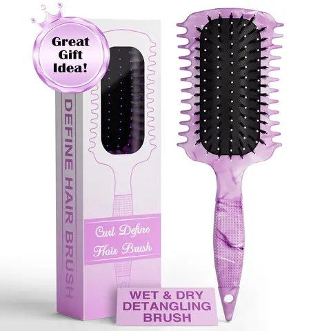 Wild Boar Bristle Curl Defining Hair Detangler Brush - Compact, Ergonomic Design with Comfortable Grip for Anti-Snagging Detanglement, Even Division, Volume Styling (For Thick Natural Curly Locks)