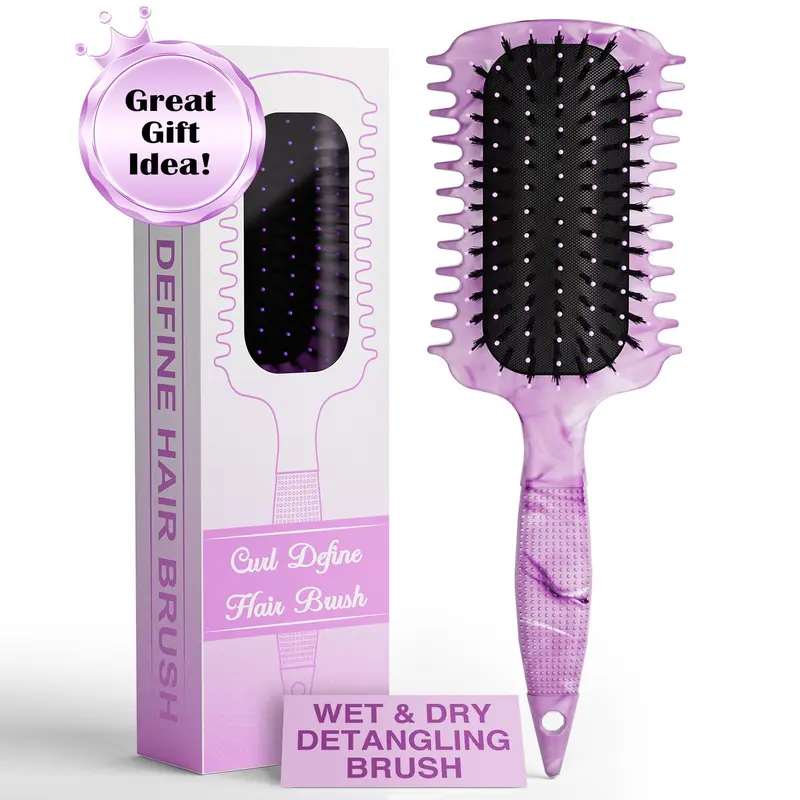 Wild Boar Bristle Curl Defining Hair Detangler Brush - Compact, Ergonomic Design with Comfortable Grip for Anti-Snagging Detanglement, Even Division, Volume Styling (For Thick Natural Curly Locks)
