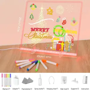Medium Size Lighted Drawing Board Kit  – 7-Color RGB LED Lights with 4 Modes, 2 Invisible Stands, 7 Markers, Reusable Dry-Erase Board for Home/Office