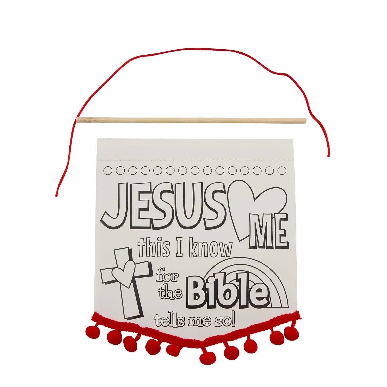 Color Your Own Jesus Loves Me Banners with Pom-Pom Trim - 12 Pc.