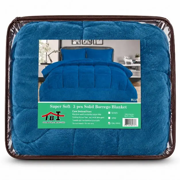 3-Piece Full/Queen Bedspread & Quilt Set Blue Soft Comfortable Fabric Elegant Quilted Pattern Lightweight Cozy Year-Round Use