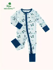 Miozing Baby Romper Boys' Sleepwear Fitted Long Sleeve Zipper Style with Blueberry Print Navy Blue Accents for Cozy Nights registry southern