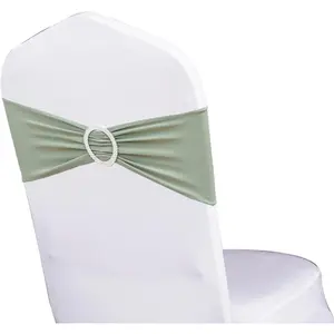 Pack of 50 Spandex Sage Green Chair Sashes for Wedding Elastic Chair Bands with Buckle Slider, Stretch Chair Bows for Party, Without White Chairs Covers (Sage Green)