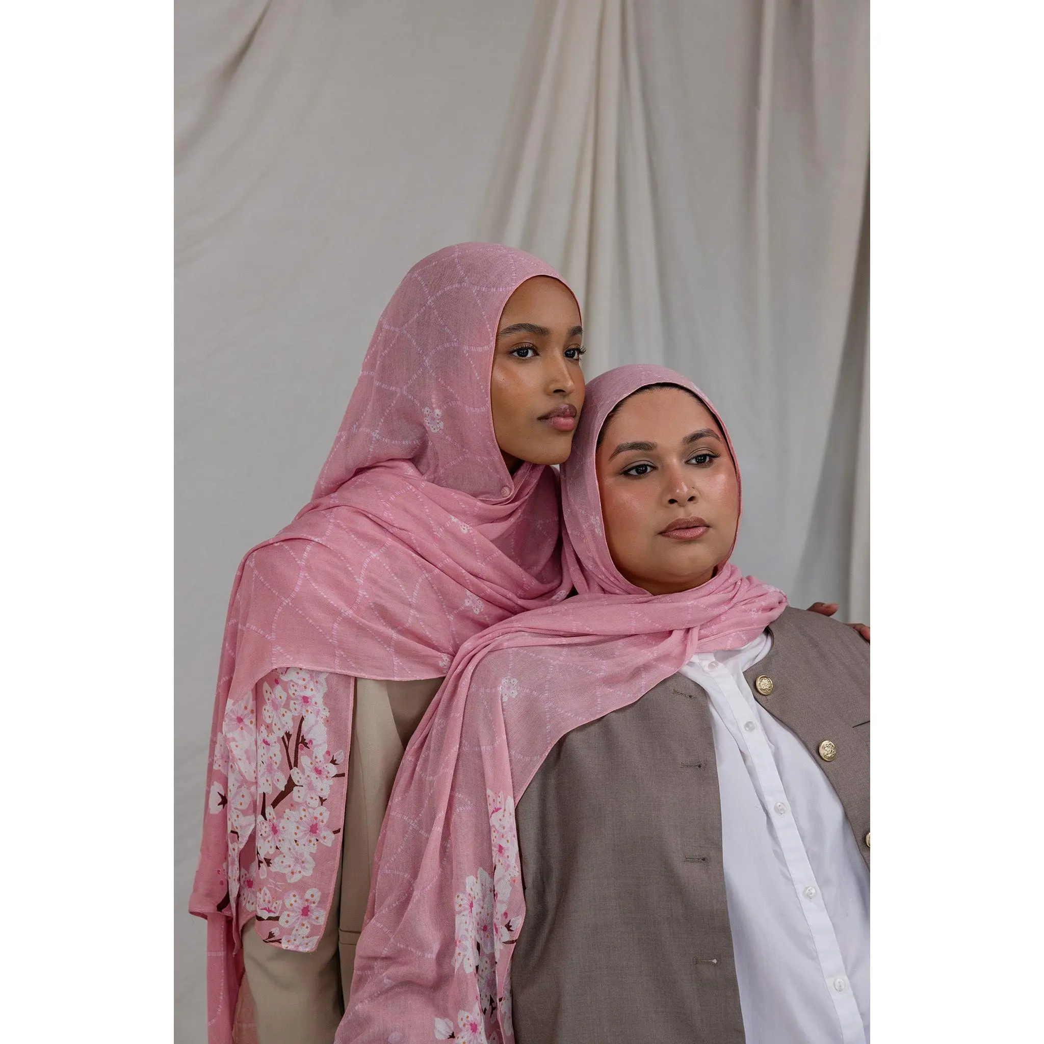 VELA Modesty Square Hijab, Blush Sakura Print, Soft Modal Fabric