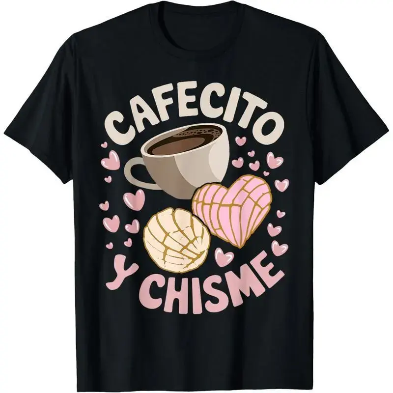 Latina Mexican Baked Concha Pastry Conchas T-Shirt for Menswear featuring Cafecito Y Chisme Design