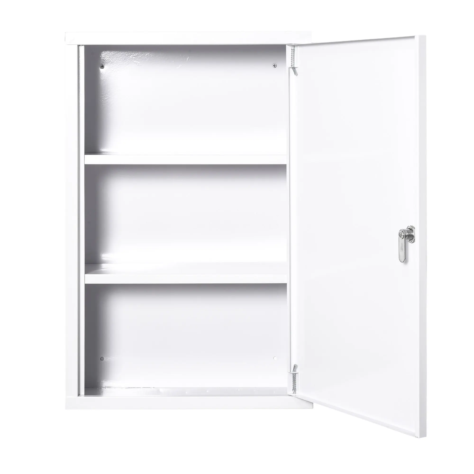 White Steel Medicine Cabinet Wall Mount Lockable with 2 Keys 3 Tier Storage Space 2 Shelves for Prescription Pills First Aid Supplies Water Resistant Rustproof for Bathroom Kitchen Secure Organization Keeps Essentials Tidy and Locked