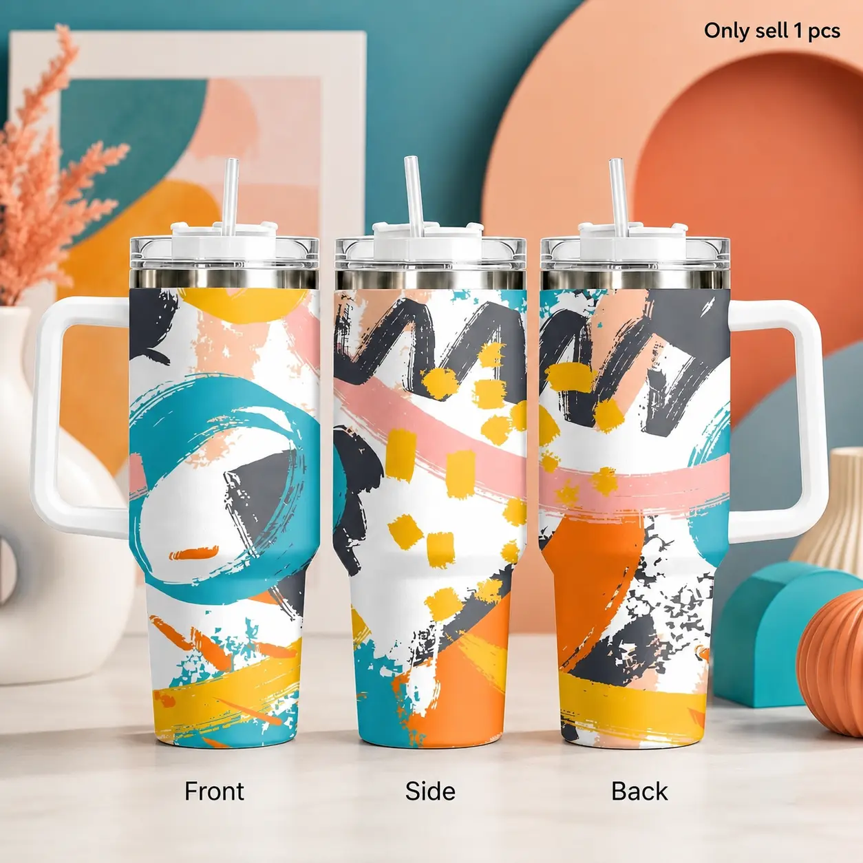 GuLuBoo Strokes and Splash 40oz Stainless Steel Insulated Drinkware Tumbler - Leak-Proof Vacuum Flask with Straw, Portable for Gym Girls & Adults, Glam Aesthetic Daily Use, Ideal Holiday Gift