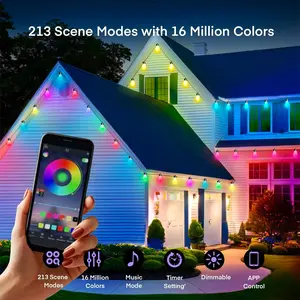 S14 Bulb Outdoor String Lights RGBW Patio Lights With 15 LED Edison Bulbs 213 Scene Modes For Outdoor Decor APP Control Remote IP66 Waterproof Halloween Christmas Garden Yard Porch Party Backyard Hanging